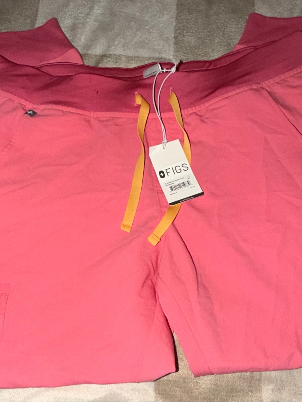 FIGS Women's Coral Pink Athletic Shorts with Yellow Drawstring